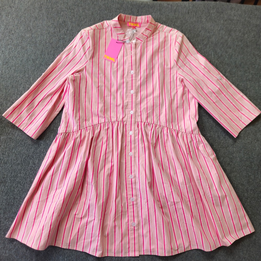 New! THML Pink Cotton Babydoll Dress 3/4 Sleeve Small Cottagecore Preppy Coast